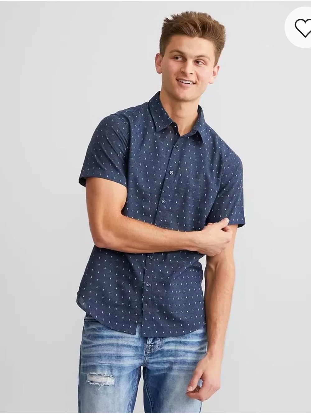 Departwest Men's Short Sleeve Navy Printed Button-Up Shirt